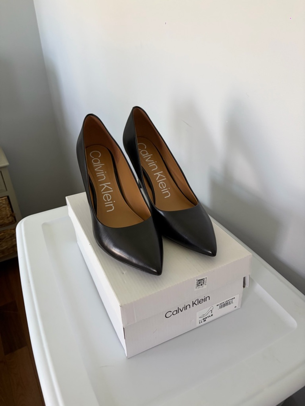 Calvin Klein Black Pointed Toe Leather Heels